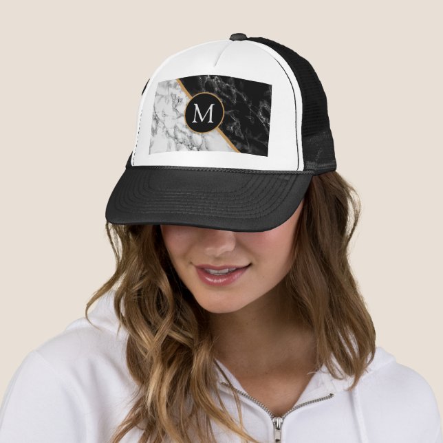 Custom Letter Trucker Hat Schwarz-weißen Marmor Truckerkappe (Beispiel)