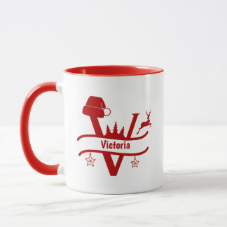 Custom Letter V Name Christmas Monogram Tasse