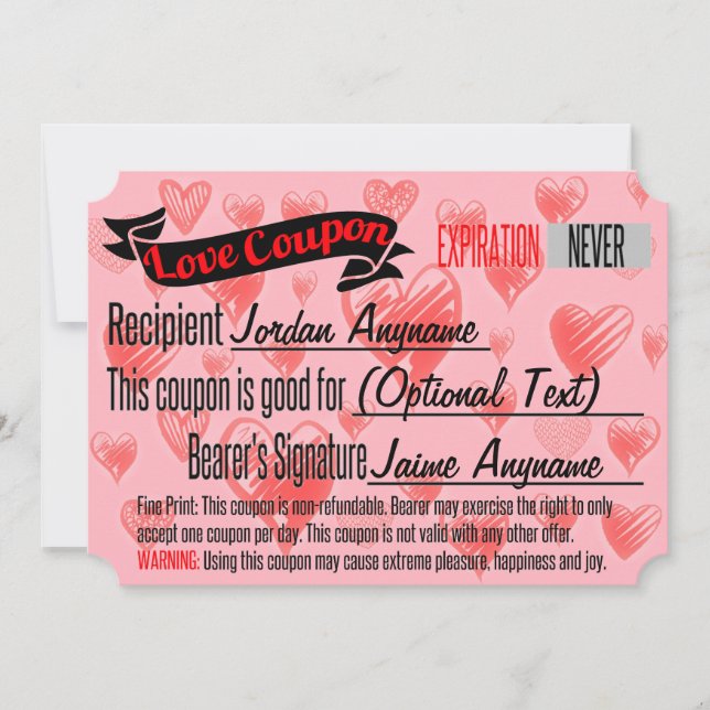 CUSTOM Liebe Coupon für BLANK Einladung (Vorderseite)