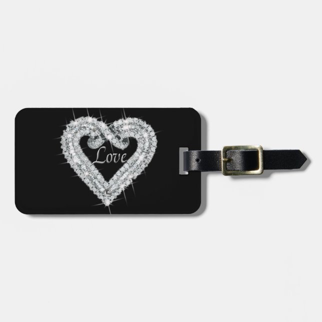 Custom Liebe Diamond Heart Luggage Tag Gepäckanhänger (Vorderseite horizontal)