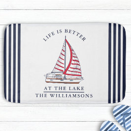 Custom Life is Better am Lake Nautical Badematte