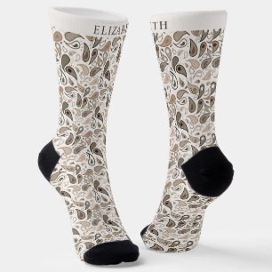 Custom Light Creme Beige Brown Paisley Muster Socken