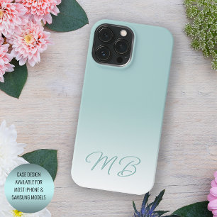 Custom Light Elegant Seafoam Mint Green Monogram iPhone 13 Pro Max Hülle