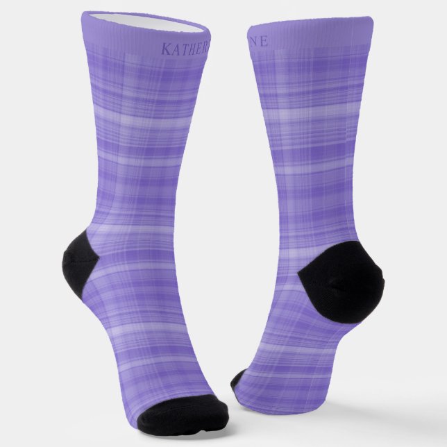 Custom Light Lavender Dark Purple Checkered Socken (Gewinkelt)