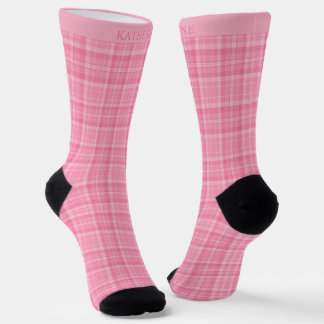Custom Light Pink Dark Rose Checkered Pattern Socken