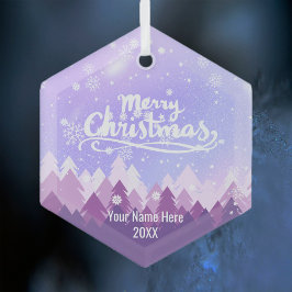 Custom Lila Crystal Snow Forest Frohe Weihnachten Ornament Aus Glas