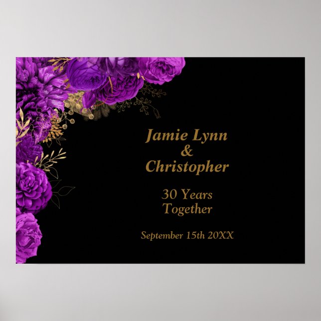 Custom Lila Floral Wedding Anniversary Poster (Vorne)