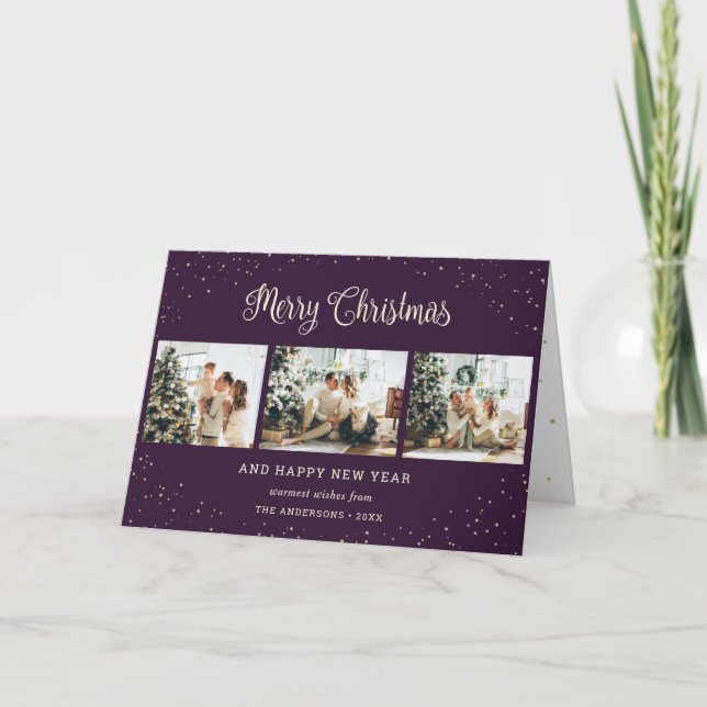 Custom Lila Foto Collage Frohe Weihnachtskarten Karte (Vorderseite)
