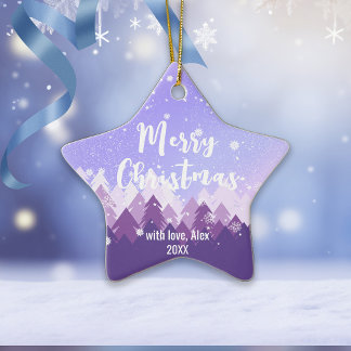 Custom Lila Friedlich Snow Forest Frohe Weihnacht Keramik Ornament