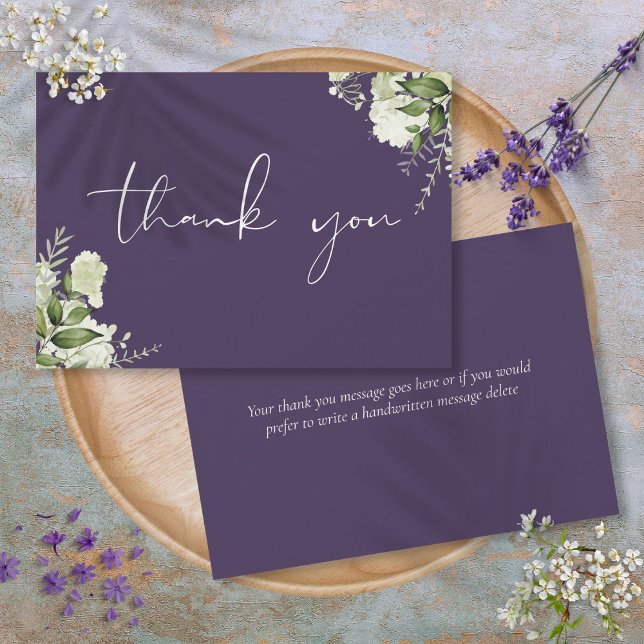 Custom Lila Greenery Elegantes Skript Dankeskarte (Custom Purple Greenery Elegant Script Thank You Card)
