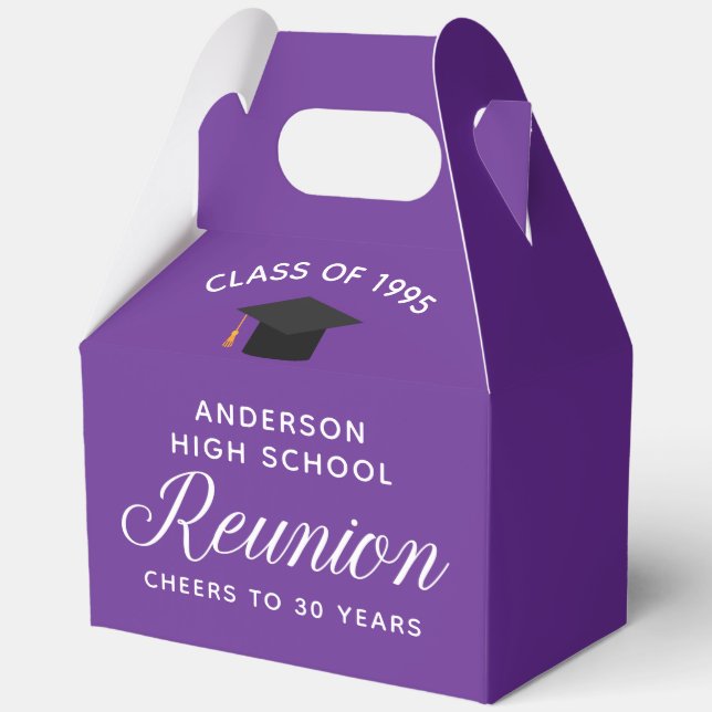 Custom Lila High School Alumni Wiedersehen-Party Geschenkschachtel (Vorderseite)
