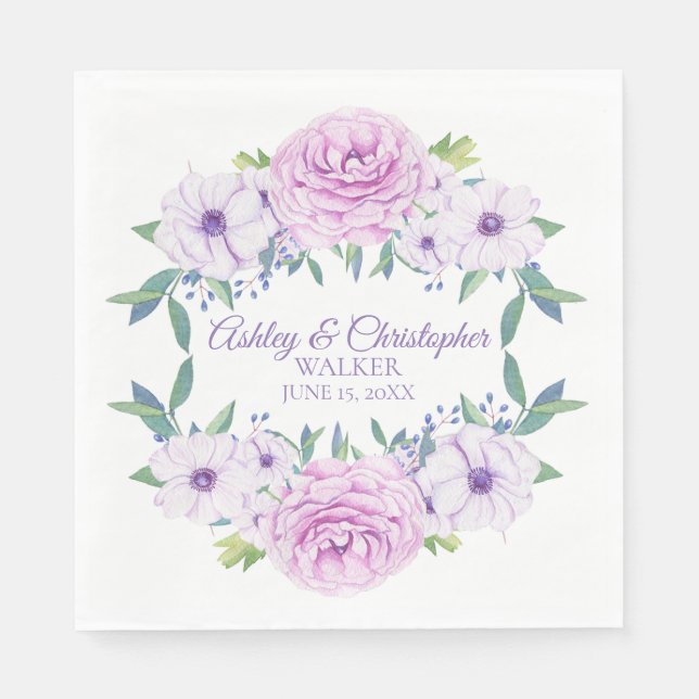 Custom Lila Lilac Lavender Floral White Wedding Serviette (Vorderseite)