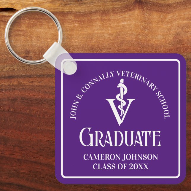 Custom Lila Veterinary School Abschluss Schlüsselanhänger (Vorderseite)