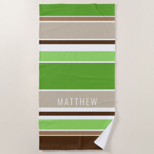 Custom Lime Green Dunkel Brown Taupe Weiße Streife Strandtuch