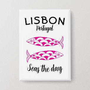 Custom Lissabon Portugal Küstenreise Grüner Fisch Button