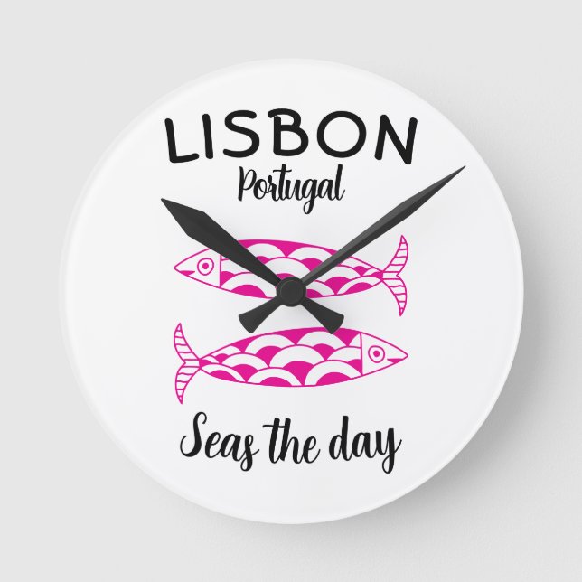 Custom Lissabon Portugal Küstenreise Grüner Fisch Runde Wanduhr (Vorderseite)