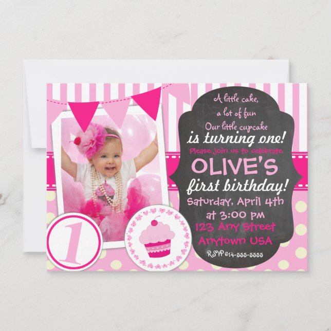 Custom Little cupcake 1er invitation anniversaire (Devant)