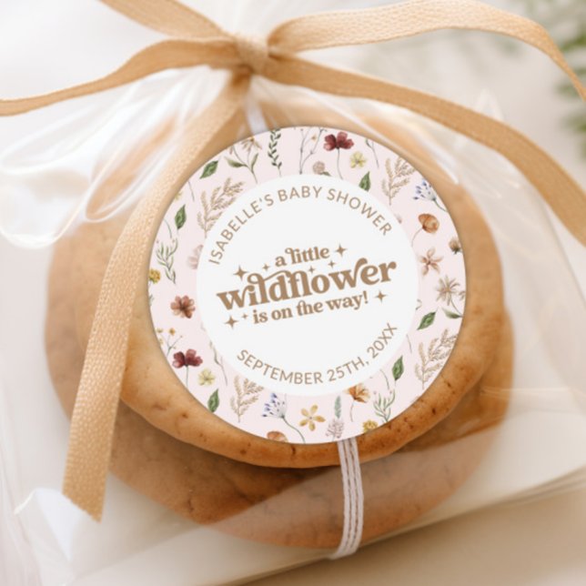 Custom Little Wildblume Girl Babydusche Runder Aufkleber (Custom Little Wildflower Girl Baby Shower Floral Classic Round Sticker)