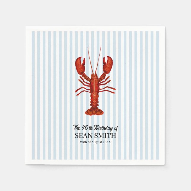 Custom Lobster Boil Nautical Blue Stripe Serviette (Vorderseite)