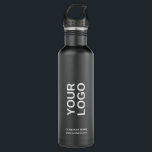 Custom Logo and Text on Black Stainless Steel Wate Edelstahlflasche<br><div class="desc">Custom Logo and Text on Black Stainless Steel Water Bottle Advertise with your business logo, slogan, company name, website or other custom text on a branded matte black stainless steel water bottle. Replace the sample logo and text with your own in the sidebar. White or light colored logos will work...</div>