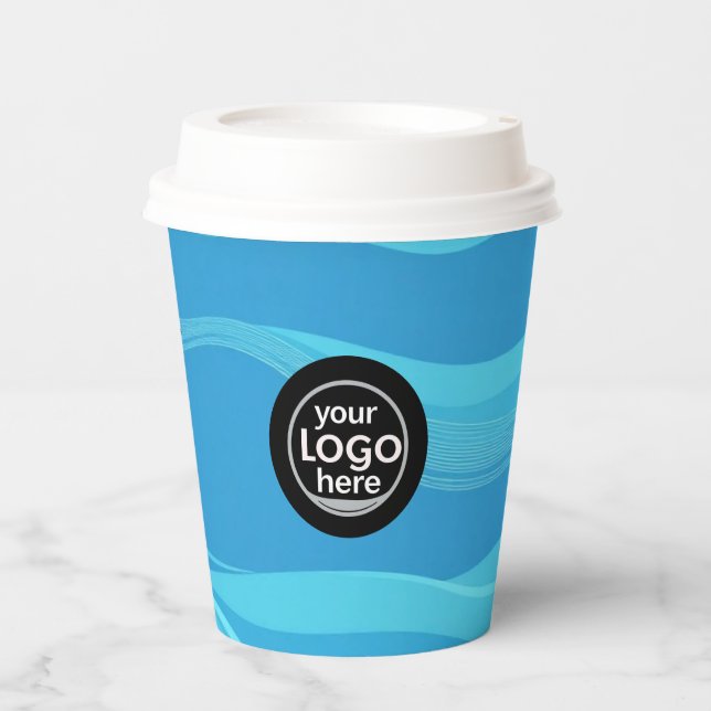Custom Logo Blue Waves Papier Cup 8oz Pappbecher (Vorderseite)
