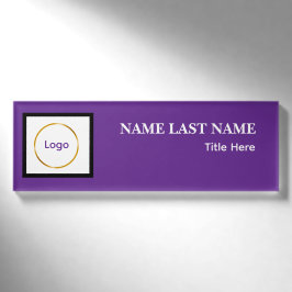 Custom Logo Elegant Dusty Blue White Magnet Namenschild