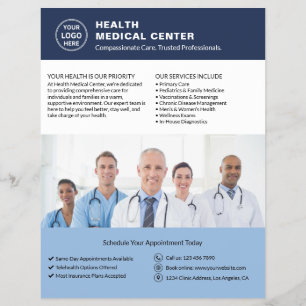 Custom Logo Foto QR Gesundheitsklinik Ärzteblauer Flyer
