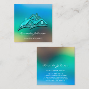 Custom Logo House Real Anwesen Agent Blue Ombre Quadratische Visitenkarte
