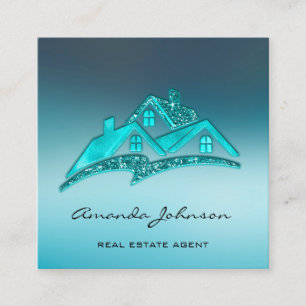 Custom Logo House Real Anwesen Agent Zuhause Blue Quadratische Visitenkarte