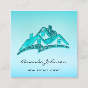 Custom Logo House Real Anwesen Agent Zuhause Blue  Quadratische Visitenkarte