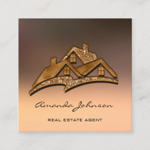 Custom Logo House Real Anwesen Agent Zuhause Bronz Quadratische Visitenkarte