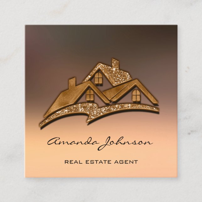 Custom Logo House Real Anwesen Agent Zuhause Bronz Quadratische Visitenkarte (Vorderseite)