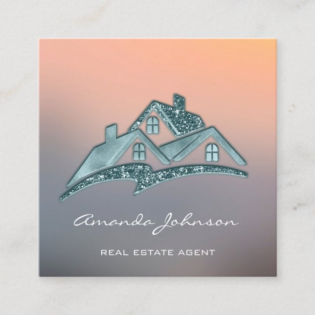 Custom Logo House Real Anwesen Agent Zuhause Grau  Quadratische Visitenkarte (Vorderseite)