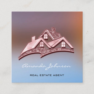 Custom Logo House Real Anwesen Agent Zuhause Rose  Quadratische Visitenkarte