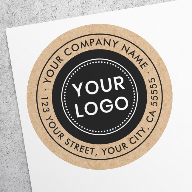 Custom Logo Kraft Look Business Rücksendeadresse Runder Aufkleber (Von Creator hochgeladen)
