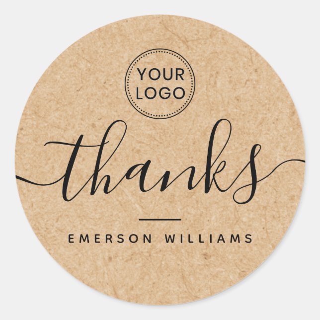 Custom Logo Kraft Papier elegant aussehen Danke Runder Aufkleber (Vorderseite)