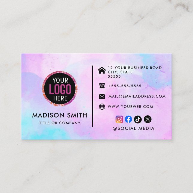 Custom logo modern minimalist social media icons visitenkarte (Vorderseite)