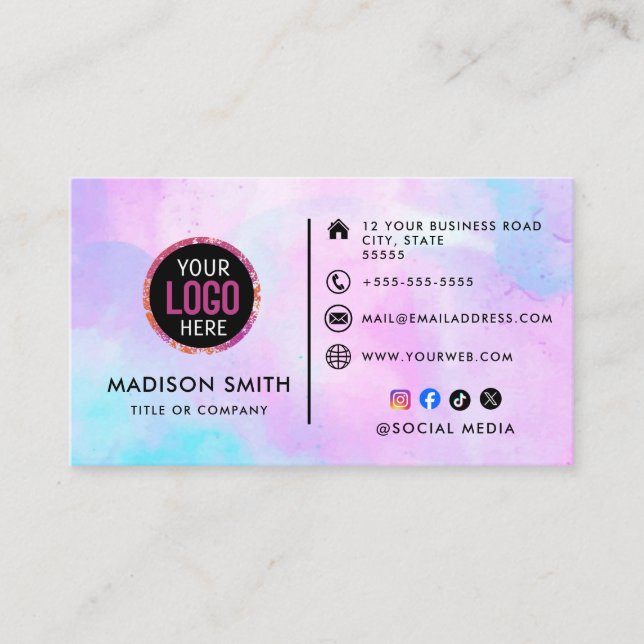Custom logo modern minimalist social media visitenkarte (Vorderseite)
