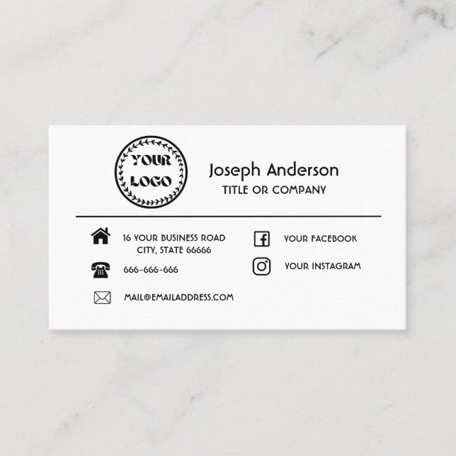 Custom Logo Moderne minimalistische soziale Medien Visitenkarte (Vorderseite)