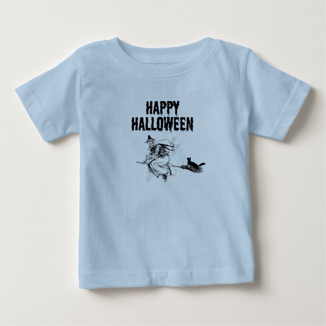 Custom Logo | Name, Flying Witch and a Black Cat Baby T-shirt (Vorderseite)
