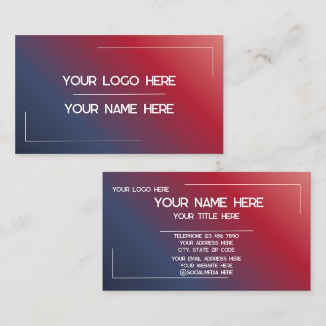 Custom Logo Name Minimalist Modern Professional Visitenkarte (Vorne/Hinten)
