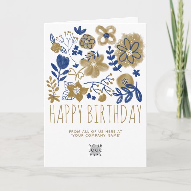 Custom Logo Navy Blue Gold Blume Glückwunsch zum G Karte (Vorderseite)