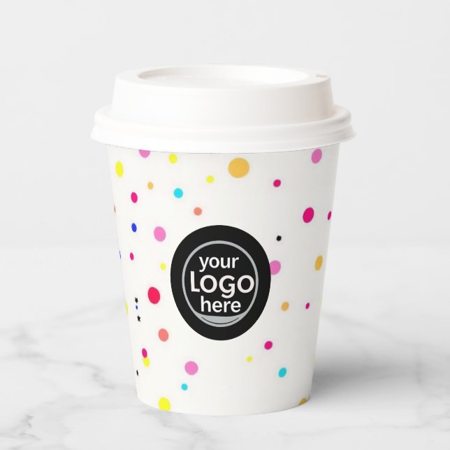 Custom Logo Polka Dot Paper Cup 8oz Pappbecher (Vorderseite)