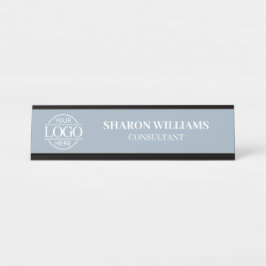 Custom Logo | Professional Dusty Blue Minimalist Schreibtischnamensplakette
