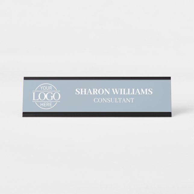 Custom Logo | Professional Dusty Blue Minimalist Schreibtischnamensplakette (Vorderseite )