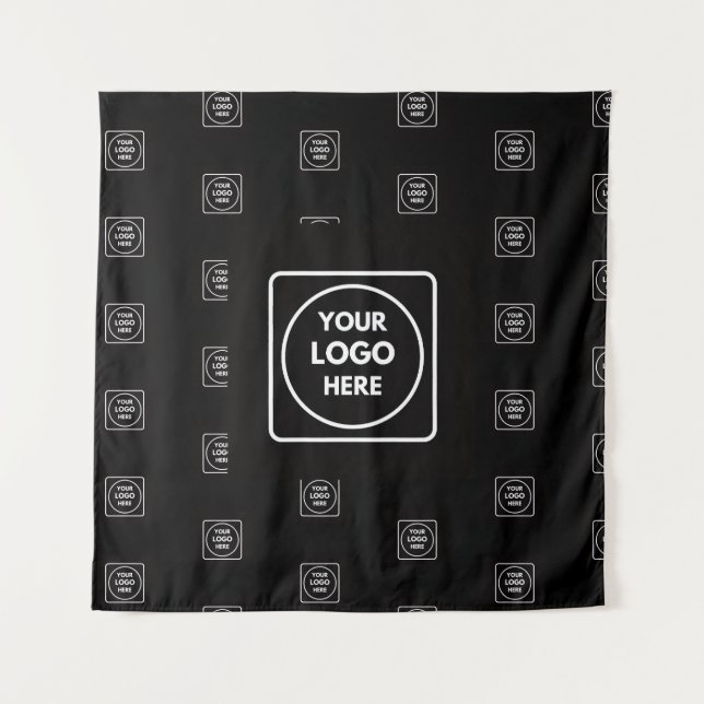 Custom Logo Repeating Background Black Wall Design Wandteppich (Vorderseite)