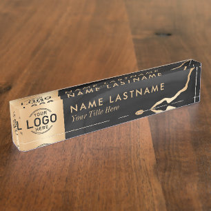 Custom Logo Sleek Luxury Black Gold Agate Marmor Namensplakette