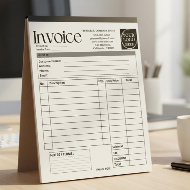 Custom Logo Small Business Invoice Sales Receipt O Notizblock (Von Creator hochgeladen)