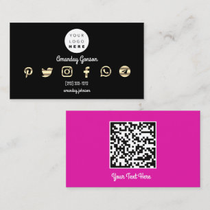 Custom Logo Social Media Gold Pink QR Code Pinter Visitenkarte