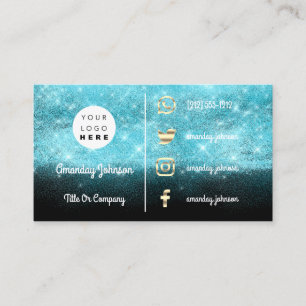  Custom Logo Social Media Gold QR Code Blau Visitenkarte